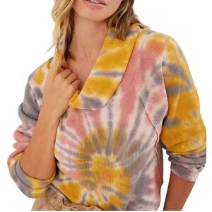 Anthropologie Pilcro Angie Tie Dye Cowl Mock Neck Waffle Knit Top Size XS